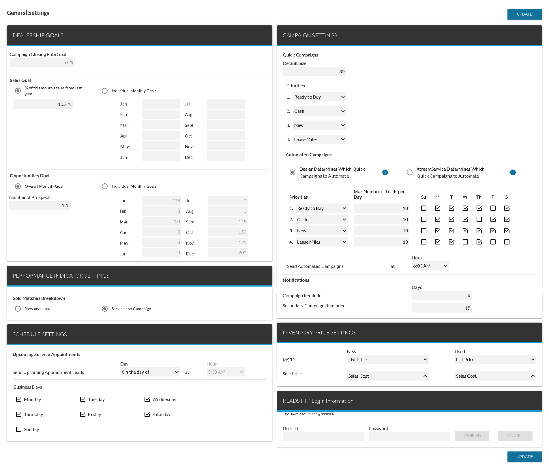 General Settings Screen