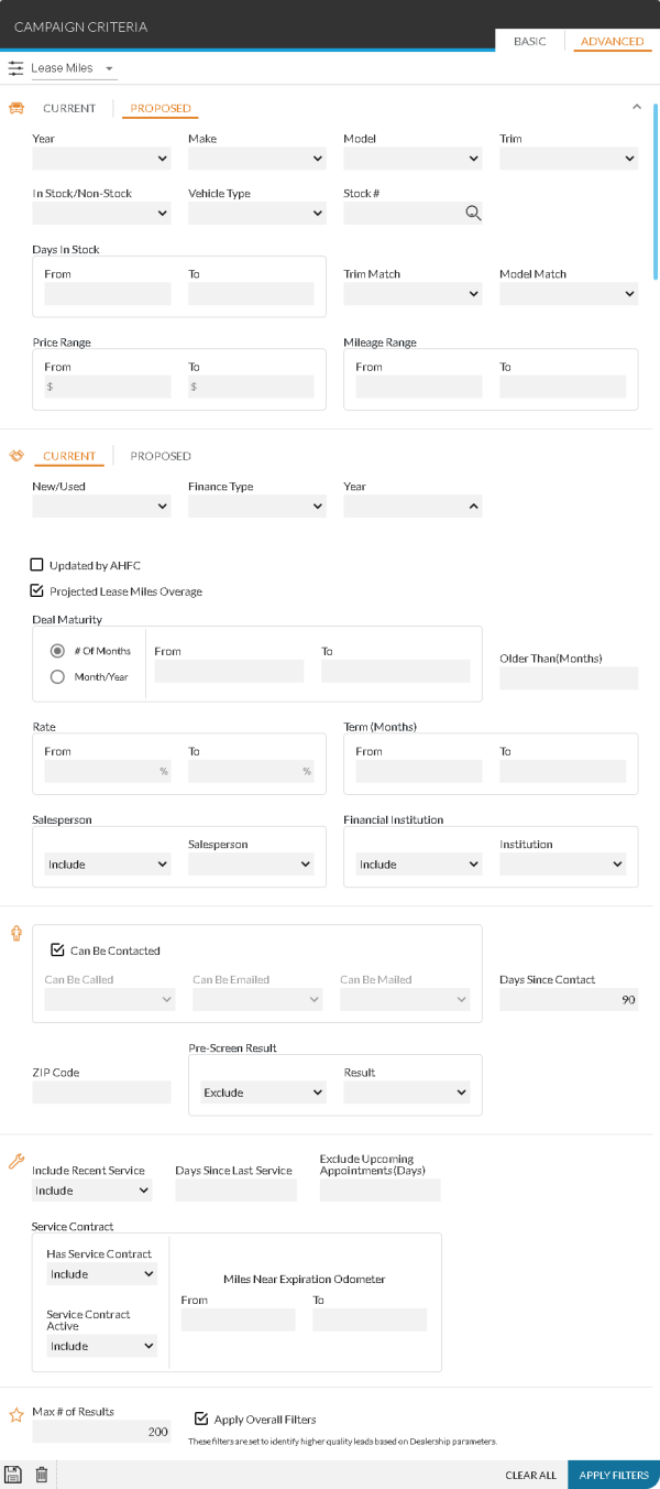 Campaign Criteria - Advanced Tab